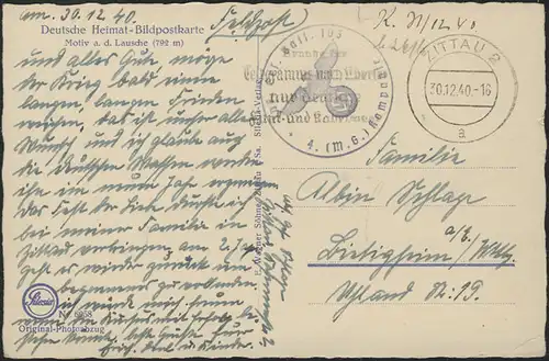 Feldpost 2. Weltkrieg Ansichtskarte, Zittau 30.12.40 / Inf.-Ers.-Batl. 103