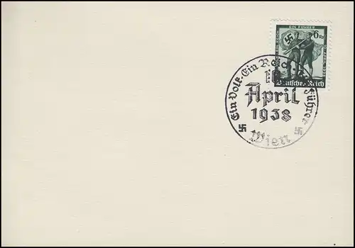 663 Volksabstimmung 6 Pf auf Blanko-Karte SSt. Wien Ein Volk - Ein Reich 10.4.38