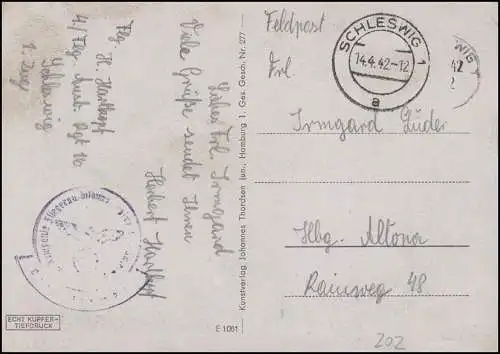 Feldpost BS Fliegerausbildungseinheit auf Propaganda-AK Stukas SCHLESWIG 14.4.42