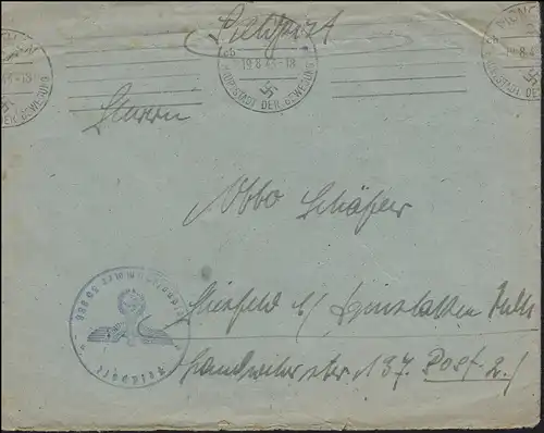 Feldpost Feldpostnummer 36888 Brief MÜNCHEN 19.8.1943 n. Steinfeld/Schmalkalden