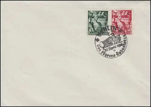 660-661 prise de pouvoir phrase sur enveloppe en blanc SSt BERLIN anniversaire 20.4.1938