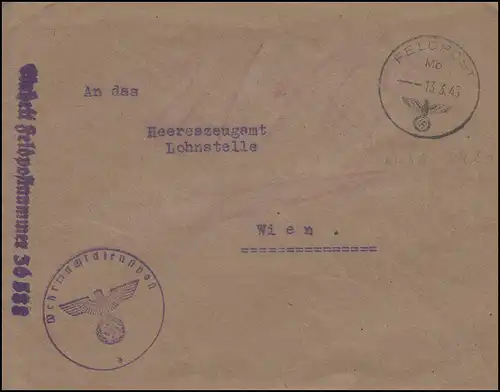 Feldpost Wehrmachtsdienstpost Feldpostnummer 36588 Brief FELDPOST Mb 13.3.43