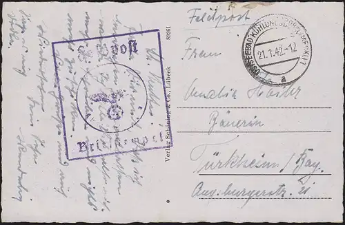 Poste de service de la Wehrmacht AK Baltebad Klimaturesborn 21.1.42 n. Türckheim