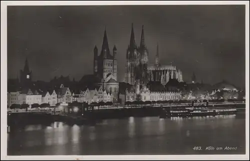 AK Köln am Abend / Rheingold-Serie Nr. 483, als Feldpostkarte FELDPOST 8.1.40