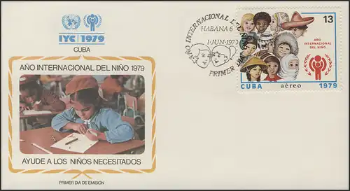 Cuba: Des visages d'enfants de différentes nations, 1 valeur sur le FDC de bijoux