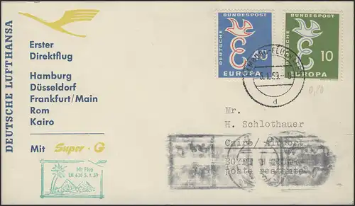 Vol d'ouverture LH 630 Hambourg-Düsseldorf-Rome-Caire le 05.01.1959