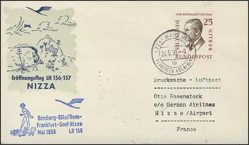 Vol d'ouverture LH 156 Hambourg-Köln/Bonn-Genf-Nice le 24.05.1959
