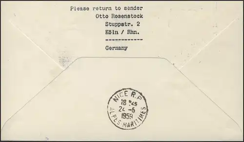 Vol d'ouverture LH 156 Hambourg-Köln/Bonn-Genf-Nice le 24.05.1959