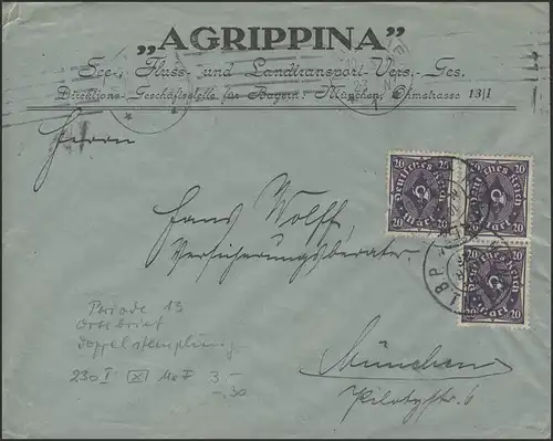 230P Posthorn 20 Pf MeF Lieu-Lettre Munich 10.3.23