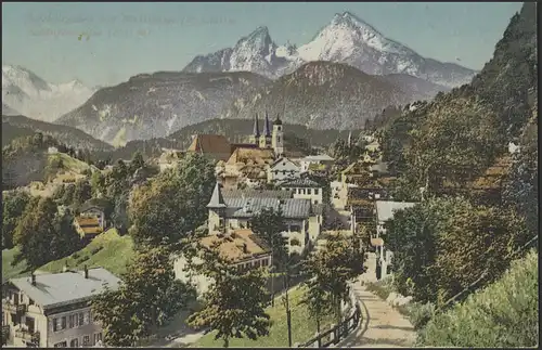Carte de Berchtesgaden Panorama de la ville avec montagnes, Berichtesgas 10.8.1922
