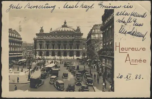 France Carte de vue Paris-Centre / Carte du Nouvel An, EF Paris 1933 à Cologne