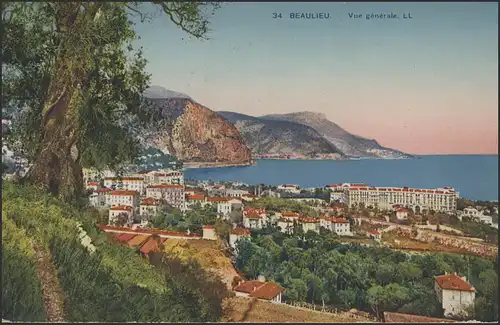 Frankreich Ansichtskarte Beaulieu Blick auf Stadt und Meer, EF 1927