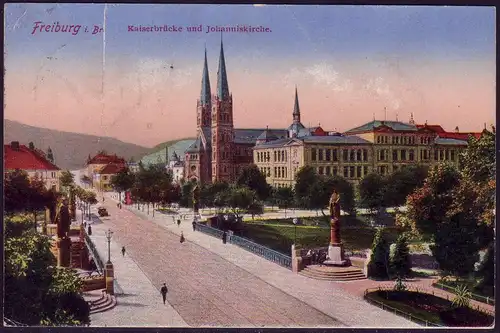 Ansichtskarte Freiburg/Breisgau: Kaiserbrücke und Johanniskirche, 11.12.25