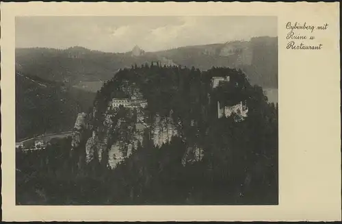 Carte de vue Oybinberg avec ruines et restaurant, inutilisé