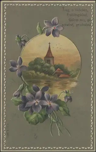 Carte de présentation: poème de printemps avec église, Zittaou 24.11.1909
