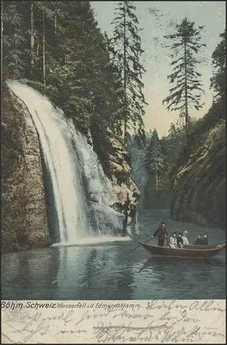 Ansichtskarte Böhmische Schweiz: Wasserfall in der Edmundsklamm, 3.8.1905
