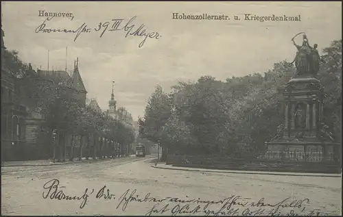 Carte de Hannover: Hohenzollernstraße et Kriegersmall, marqué