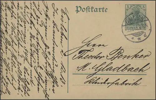 Carte postale P 90I Germania 5 Pf, Glaiseleben 1.12.13 n. Mönchengladbach/Klinkerfabrik