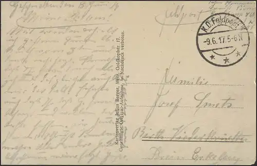 Carte de vue Post Arry, Pagny, 9.6.17 par Birth/Niederkraften