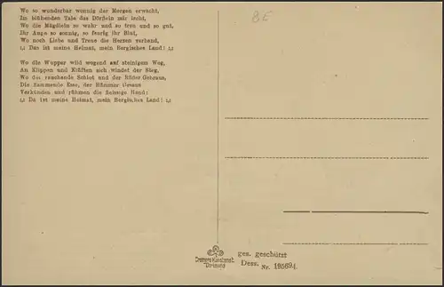 Ansichtskarte Bergisches Heimatlied mit 4 farbigen Ansichten, ungebraucht