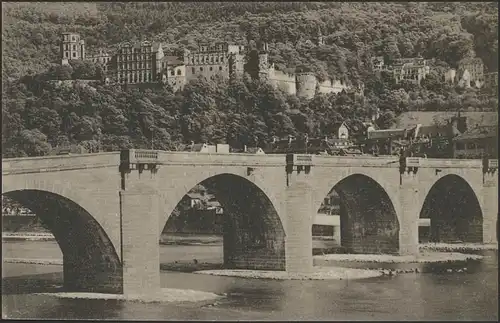 Ansichtskarte Feldpost Schloss Heidelberg und alte Neckarbrücke, 30.3.1915