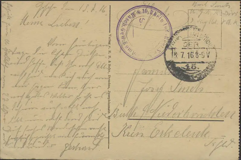 Carte de la campagne de Villenhaus, 15.7.1916 après Birth/Niederkrachten