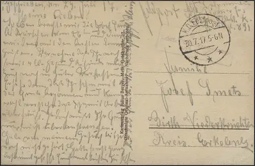 Carte de vue Post de champ Lorry-Mardigny, 30.7.1917 après Birth/Niederkraften