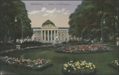 Ansichtskarte Wiesbaden Kurhaus mit Blumengarten, Wiesbaden 16.6.1912