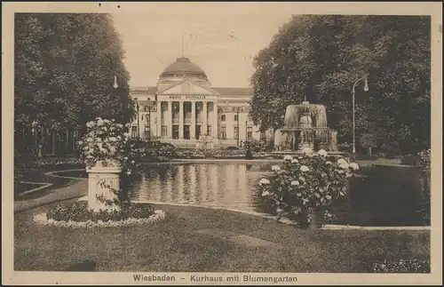 Ansichtskarte Wiesbaden Kurhaus mit Blumengarten, Wiesbaden 31.7.1912