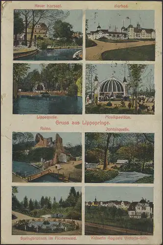 Ansichtskarte Lippspringe: 8 farbige Abbildungen, Bad Lippspringe 16.2.22