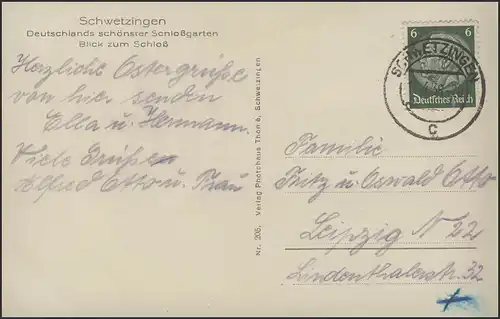 Carte visuelle Schwetzingen: Château et jardin du châteaux, Schwetzingen 17.4.38