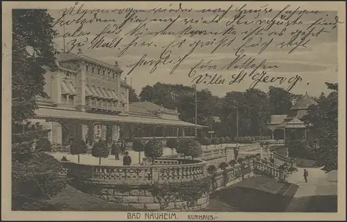 Carte de Bad Nauheim: Kurhaus, Bahnpost Cassel-Frankfurt/Main vers 1912