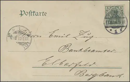 Carte de vue Trèves/Mosel: partie avec colonne de Marie Trine 13.8.07 vers Elberfeld