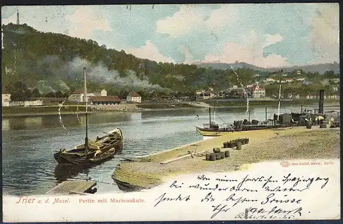 Carte de vue Trèves/Mosel: partie avec colonne de Marie Trine 13.8.07 vers Elberfeld