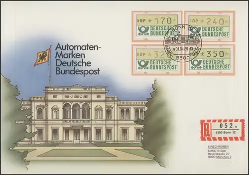 1.1. ATM-Ergänzungswerte 170/240/320/350 Pf Schmuck-FDC 1.4.89