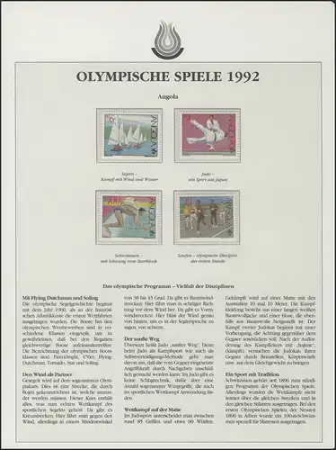 Angola 1992: Voile & Judo & Natation & Course, 4 timbres **