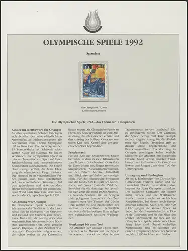 Spanien 1992: Die Olympiade'92 mit Kinderaugen gesehen, Marke **