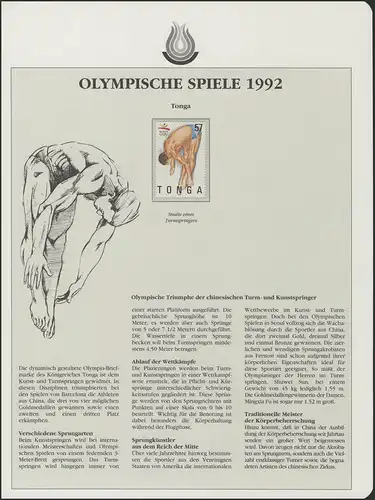 Tonga 1992: Turmspringen - Studie eines Tumrspringers, 1 Marke **