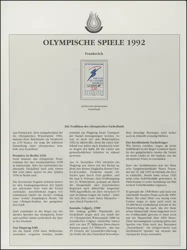 Frankreich 1992: Olympischer Fackellauf, 1 Marke ** 