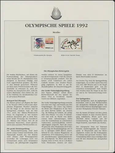 Mexiko 1992: Friedenstaube für Olympia & Reiter und Sonne, 2 Marken **