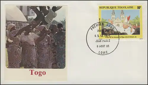 Togo: Papst Johannes Paul II Besuch 1985 Schmuck-FDC 90 F