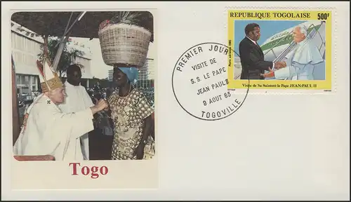 Togo: visite du pape Jean Paul II en 1985 Bijoux-FDC 500 F