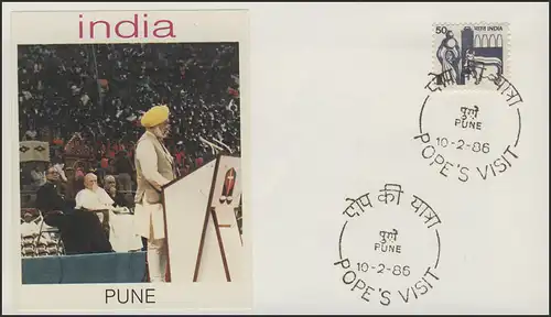 Inde: Le Pape Jean-Paul II à Pune, Enveloppe de bijoux SSt 10.2.1986