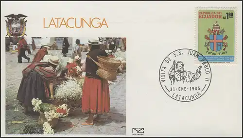 Ecuador: Papst Johannes Paul II in Latacunga, Schmuck-FDC 31.1.1985