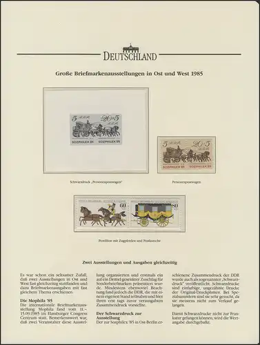 Briefmarkenausstellungen SOZPHILEX & MOPHILA 1985, Schwarzdurck und 2 ZD **