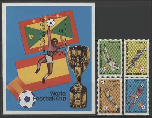 Fußball Grenada: SPANIEN'82 Torwartszenen & Torwartparaden, 4 Marken+ 1 Block **
