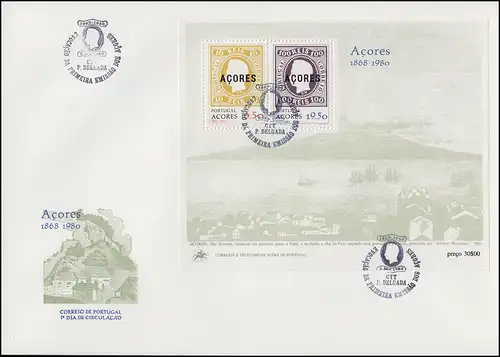 Portugal Açores Première édition imprimée Açores 1868-1980, Block - FDC