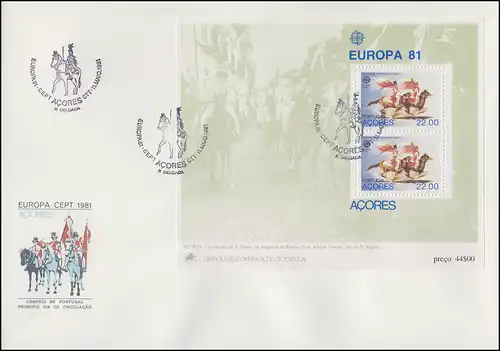 Portugal Azoren EUROPA / CEPT 1981: Folklore/ Reiterspiele, Block - FDC