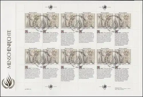 Nations unies New York: Droits de l'homme 1990, bloc FDC