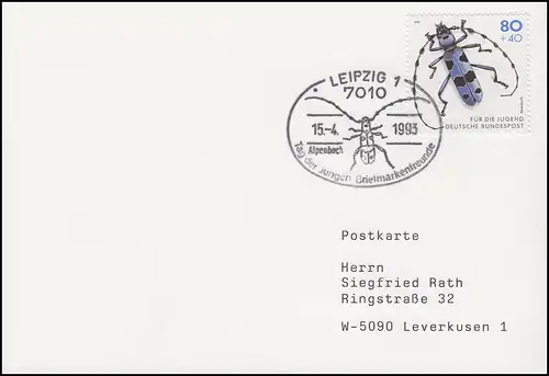 1666 Gefährdete Käfer Alpenbock EF FDC-PK ESSt Leipzig Alpenbock 15.4.1993